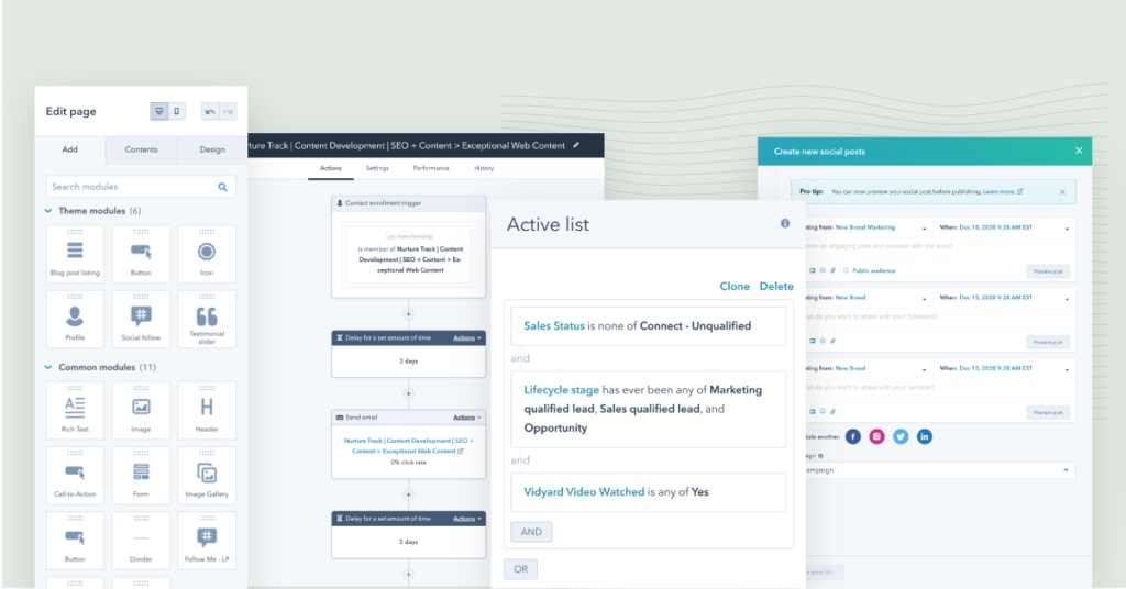 screenshot of examples of marketing and automation tools in action on HubSpot